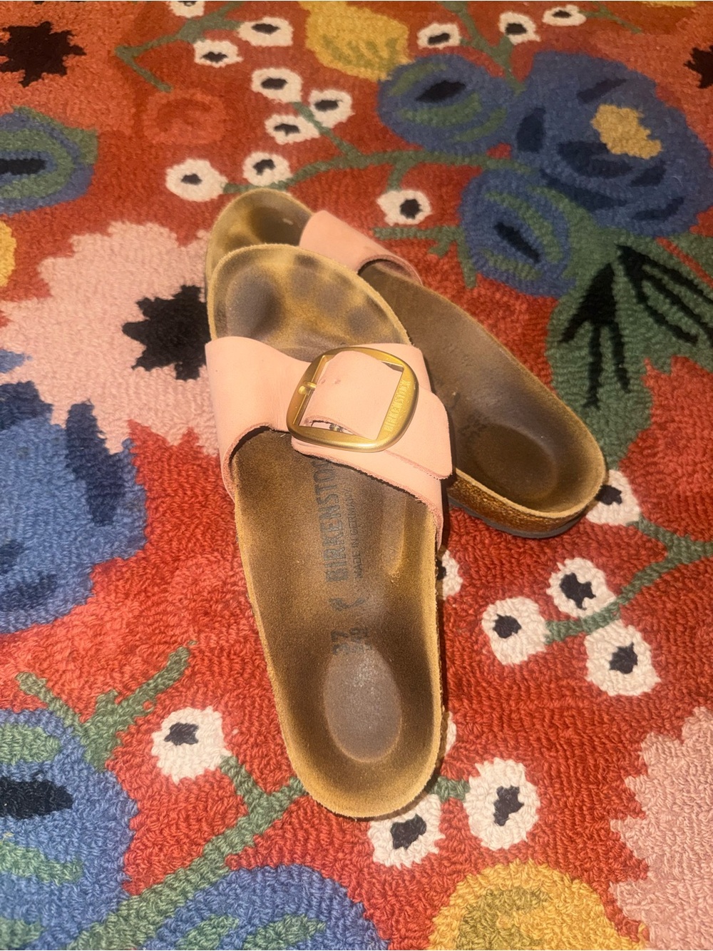 Women’s Slide Sandals in Pink with Gold Buckle